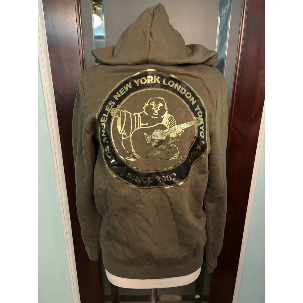 New True Religion City Buddha Logo Zip Hoodie Green Retail $119 Size Small